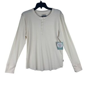 Magellan Outdoors Womens XL LS Ribbed Henley Whisper White Heather 182967 NWT